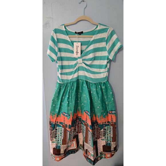 Sucrefas XXL New with Tags Striped Cityscape Fit and Flare Dress - Picture 1 of 11